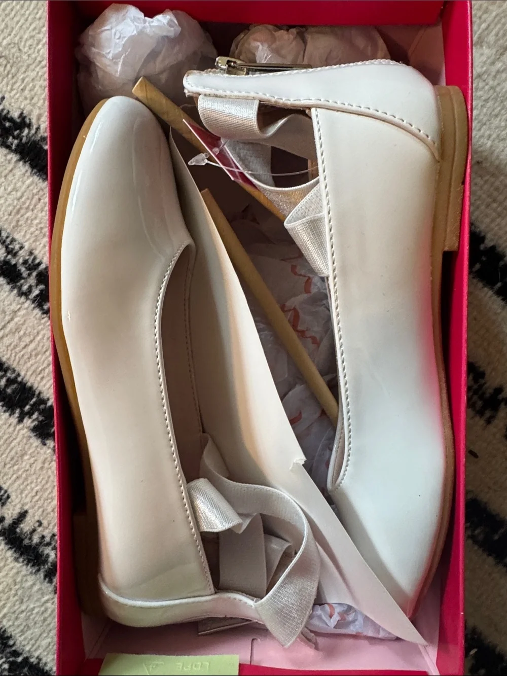 Girls white Patent Ballet Flats with Ankle Ribbon